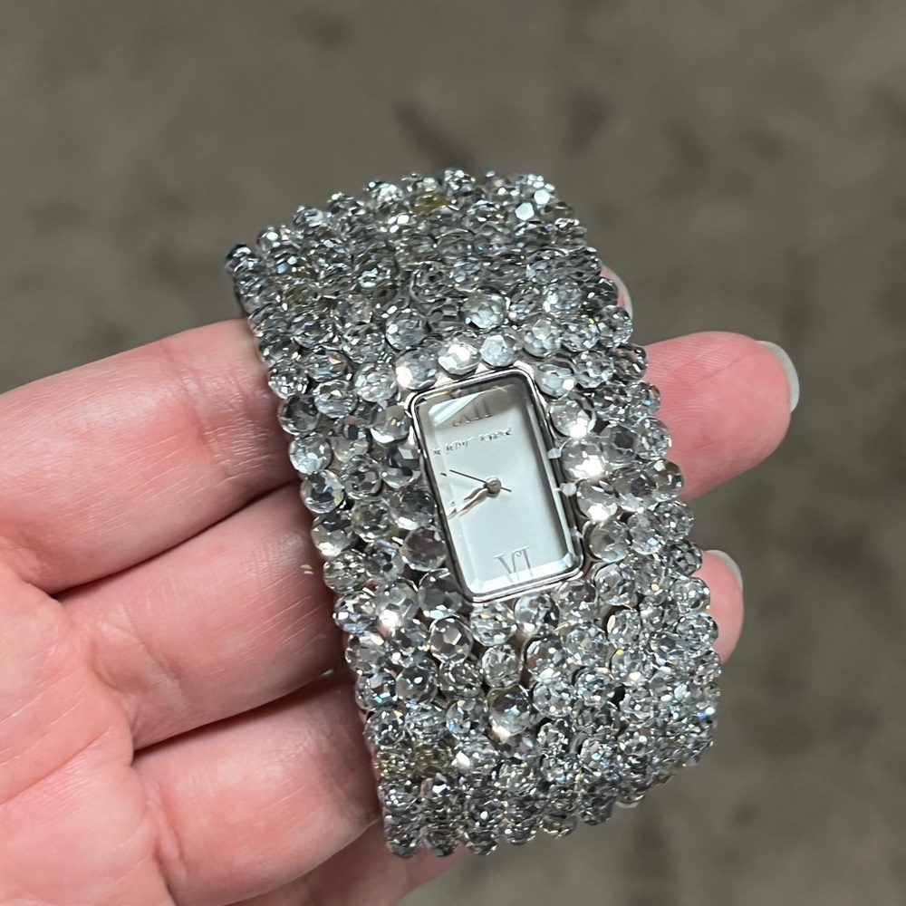 Vintage Betsey Johnson silver rhinestone cuff watch